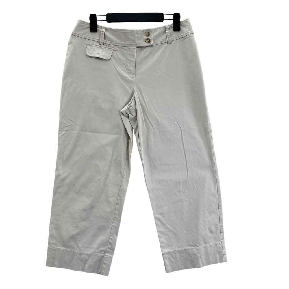 Ann Taylor Capri Pants Womens 10 Khaki Cotton Pockets Button Cuffs